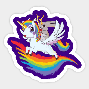 Jackalope on a Rainbow Unicorn Sticker